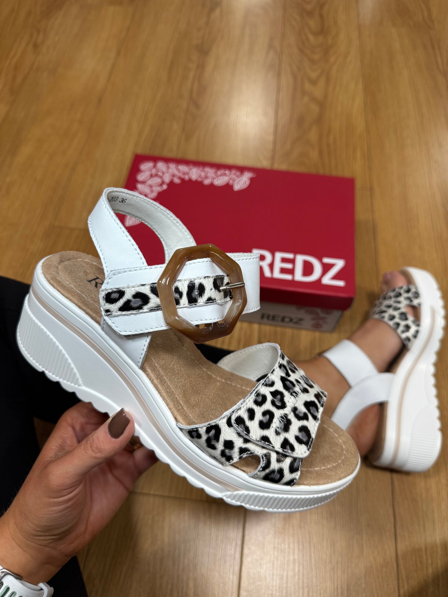 Redz White/Animal Velcro Wedge Sandal