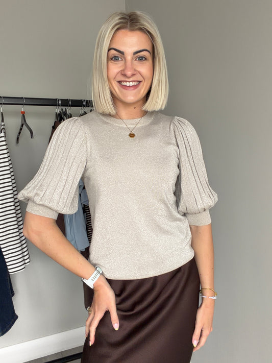 Kaffe KAregina Feather Grey Sparkle Pleat Pullover