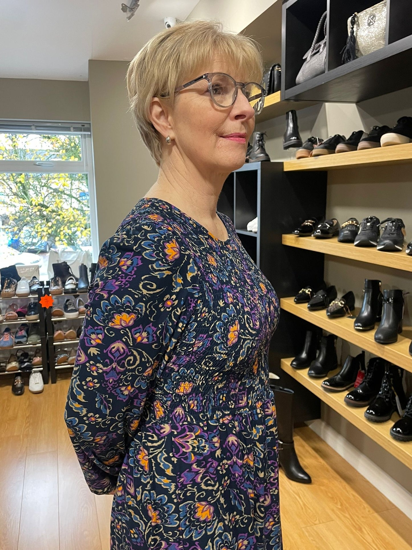 Navy Floral Print Shirred Soft Touch Dress