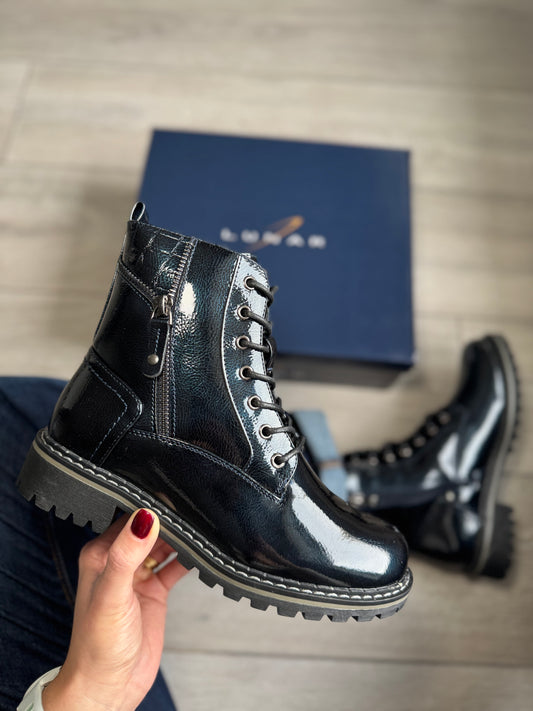 Lunar Allison Navy Patent Boot