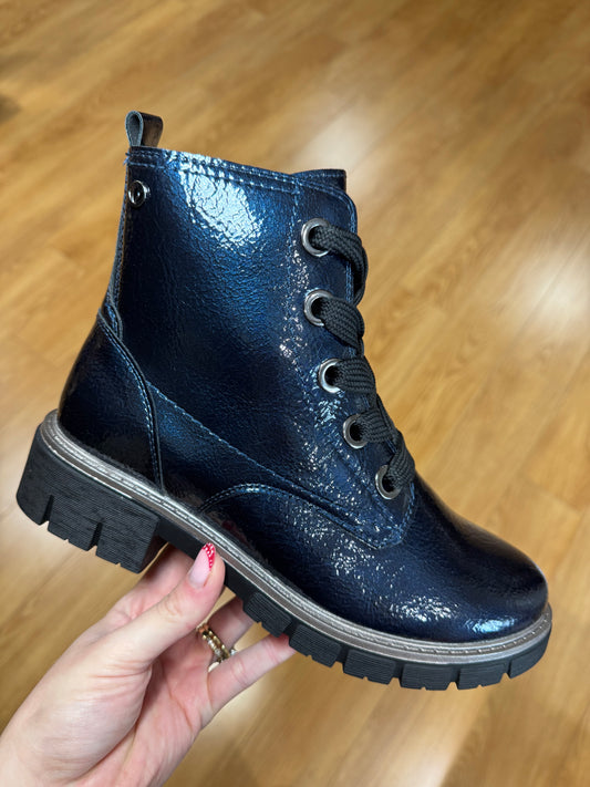Lotus Jojo Navy Patent Lace Up Boot