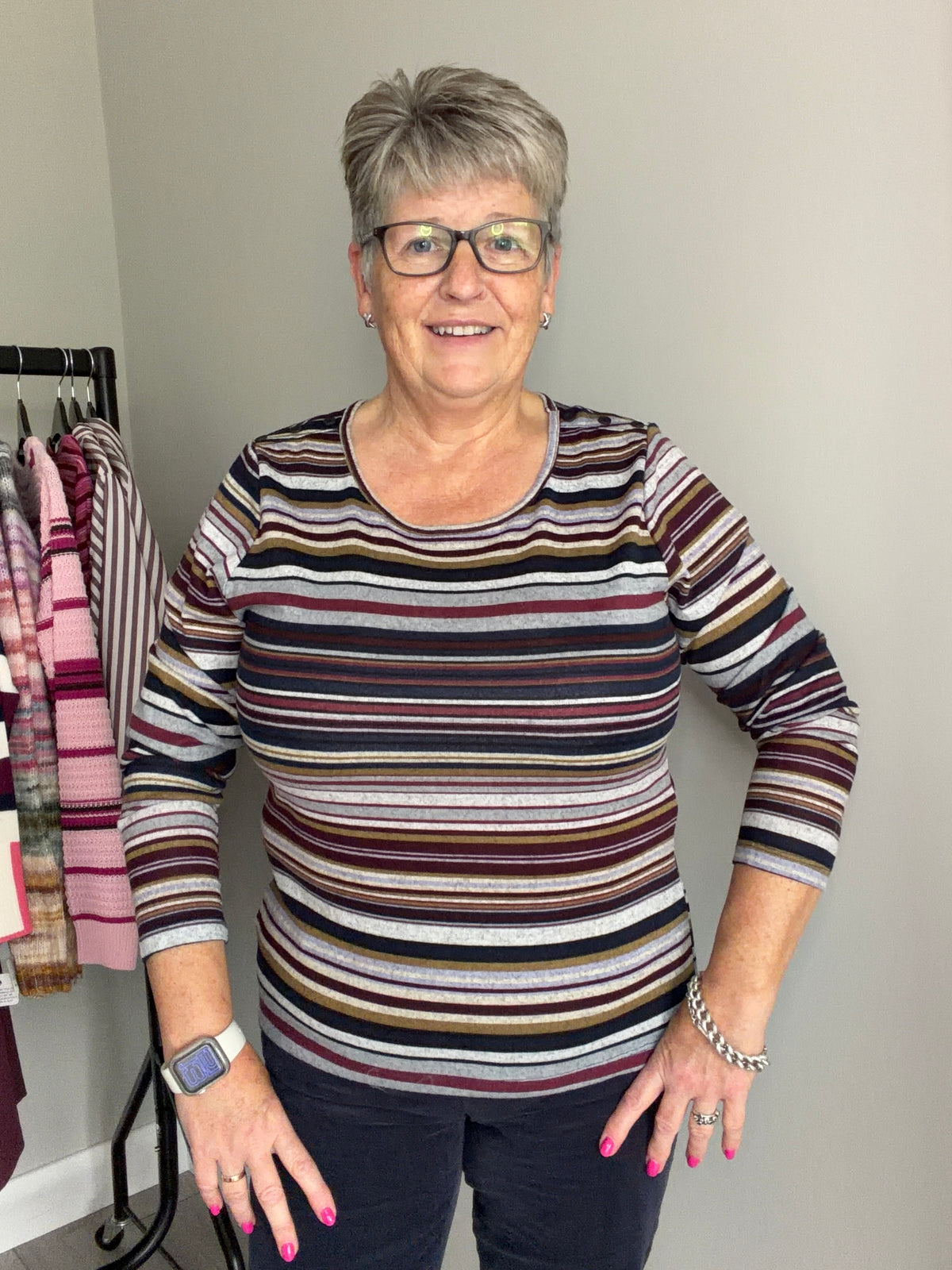 Merlot/Navy Striped Top