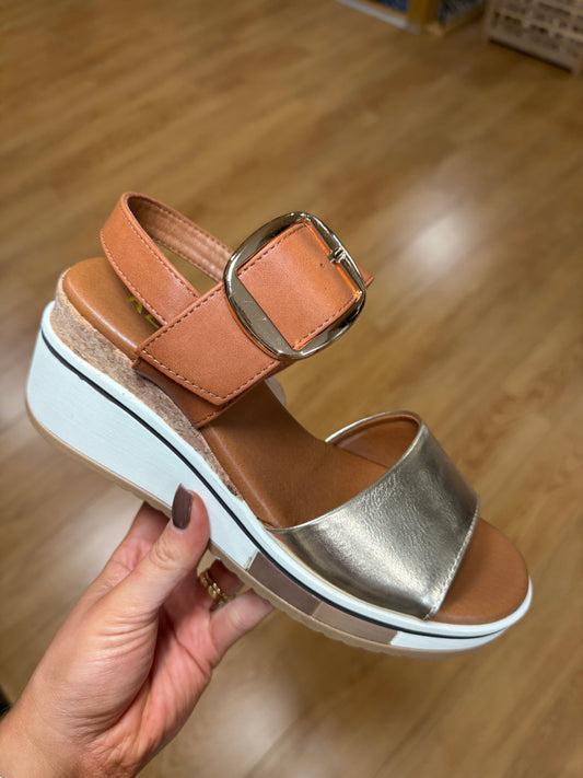 Redz Tan/Gold Wedge Sandal