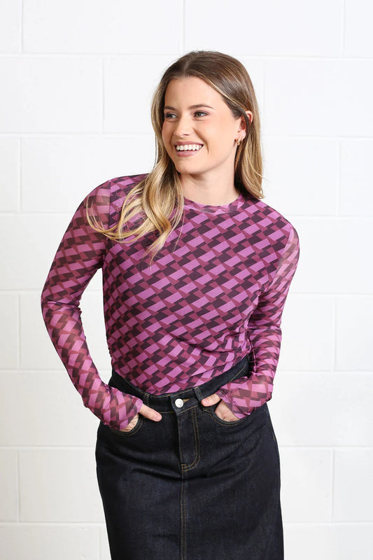 Rant & Rave Alanna Burgundy Mesh Top