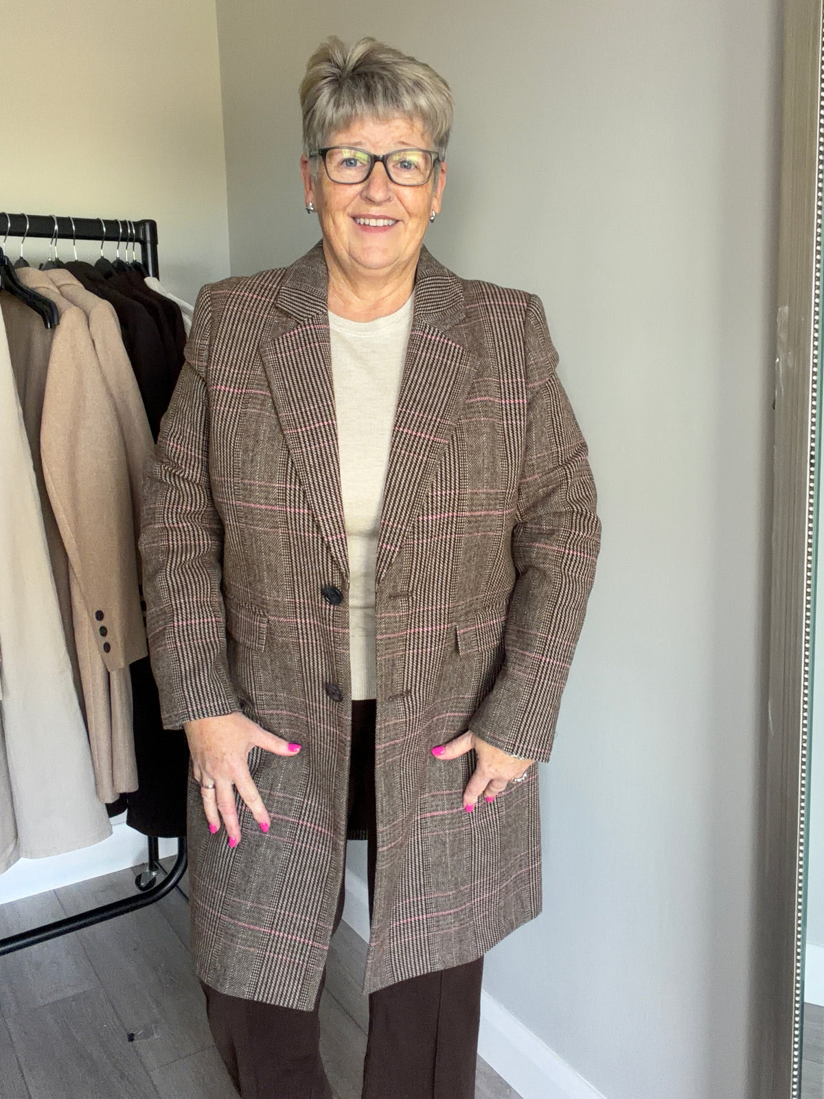Emreco Brown Neutral Checked Coat
