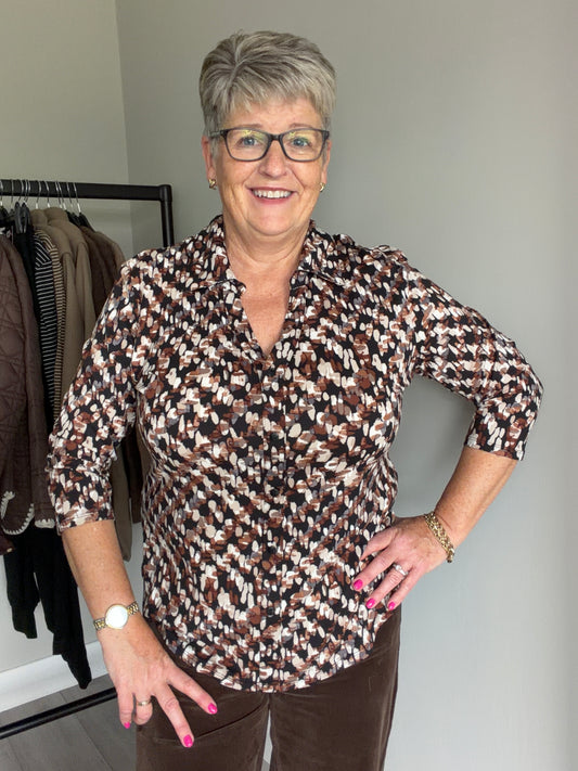 Emreco Brown/Black 3/4 Collar Blouse
