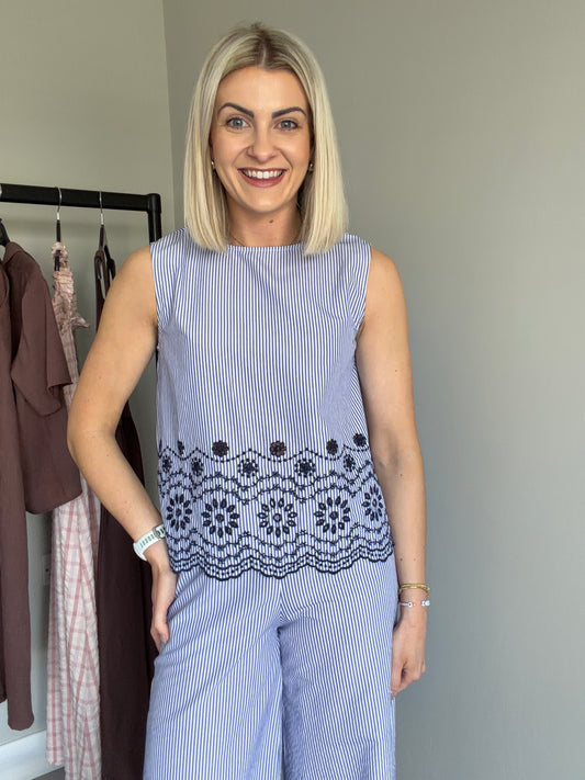 B.Young BYinzi Denim Embroidered Top