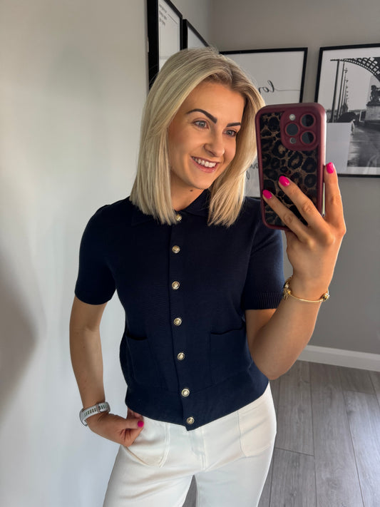Yest Navy Button Knit