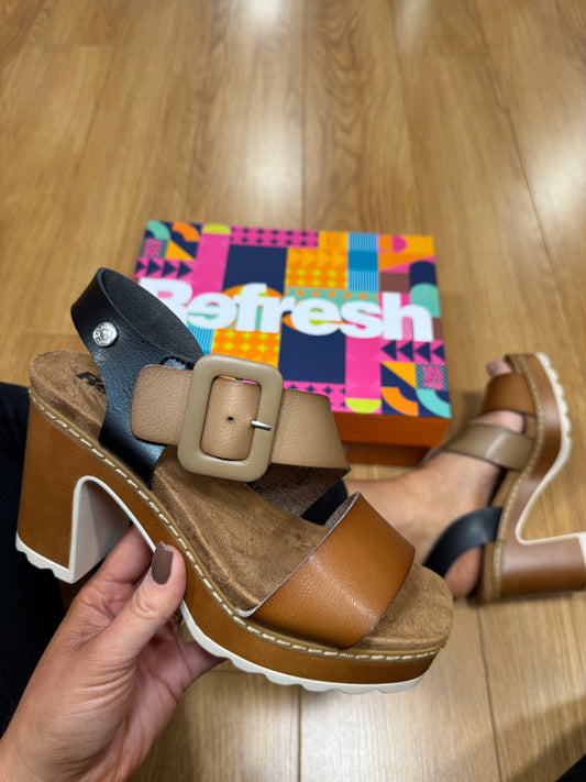 Refresh Camel/Black Heeled Sandal