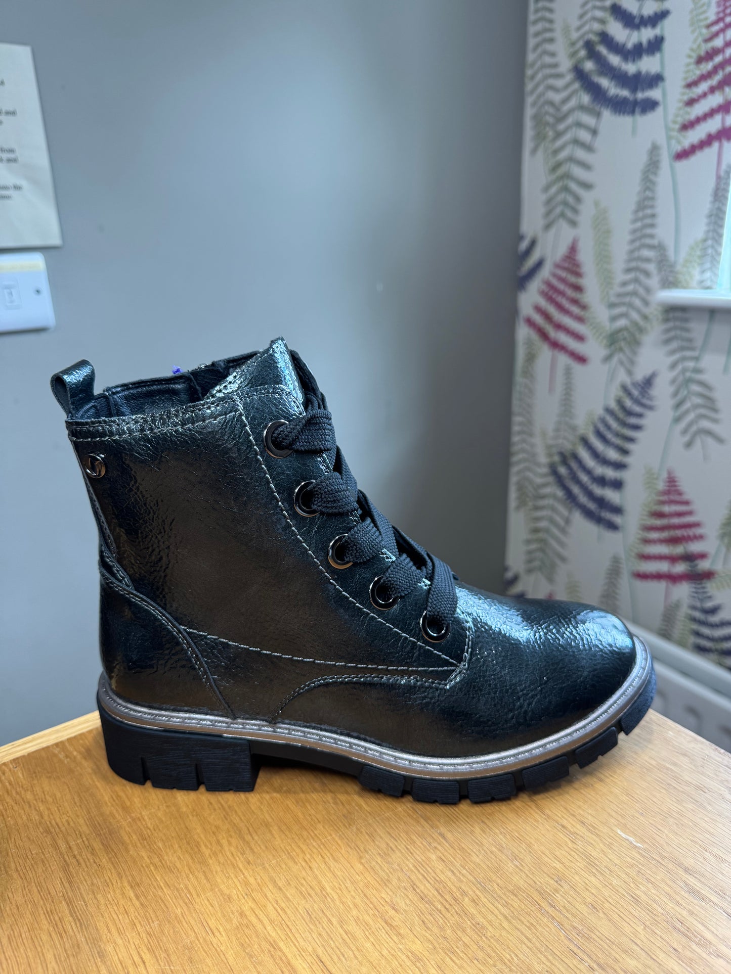 Lotus Jojo Grey Patent Lace Up Boot