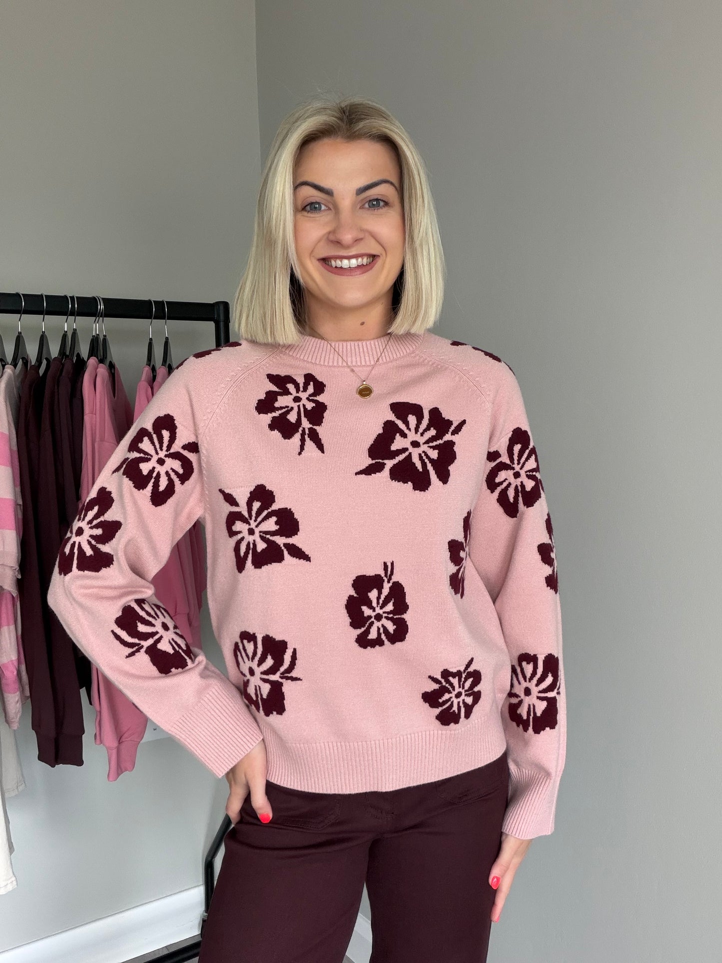 Freequent Mauve/Port Print Jumper