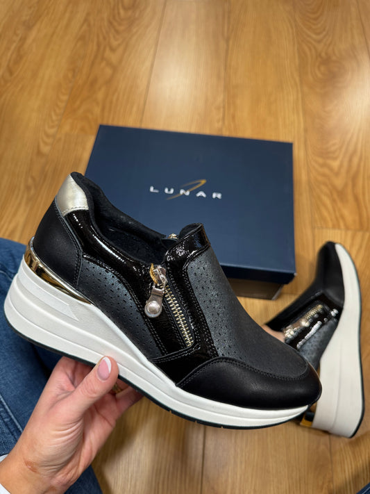 Lunar Barcelona Black Zip Wedge Trainer