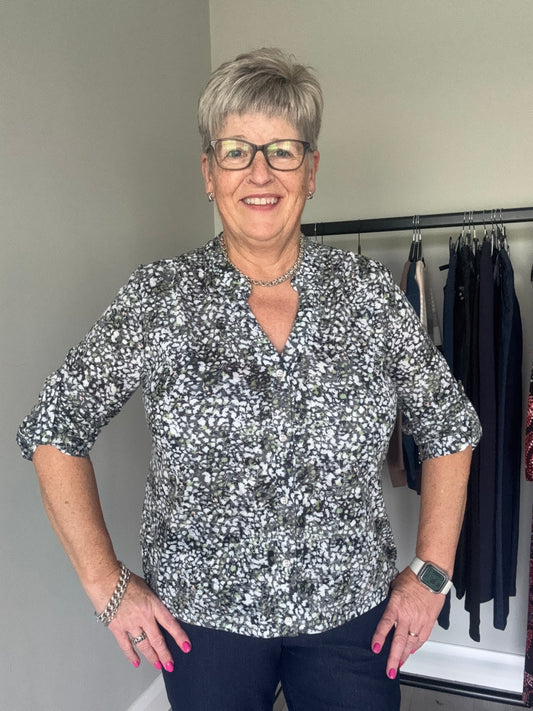 Claudia C Green/Grey Print Blouse