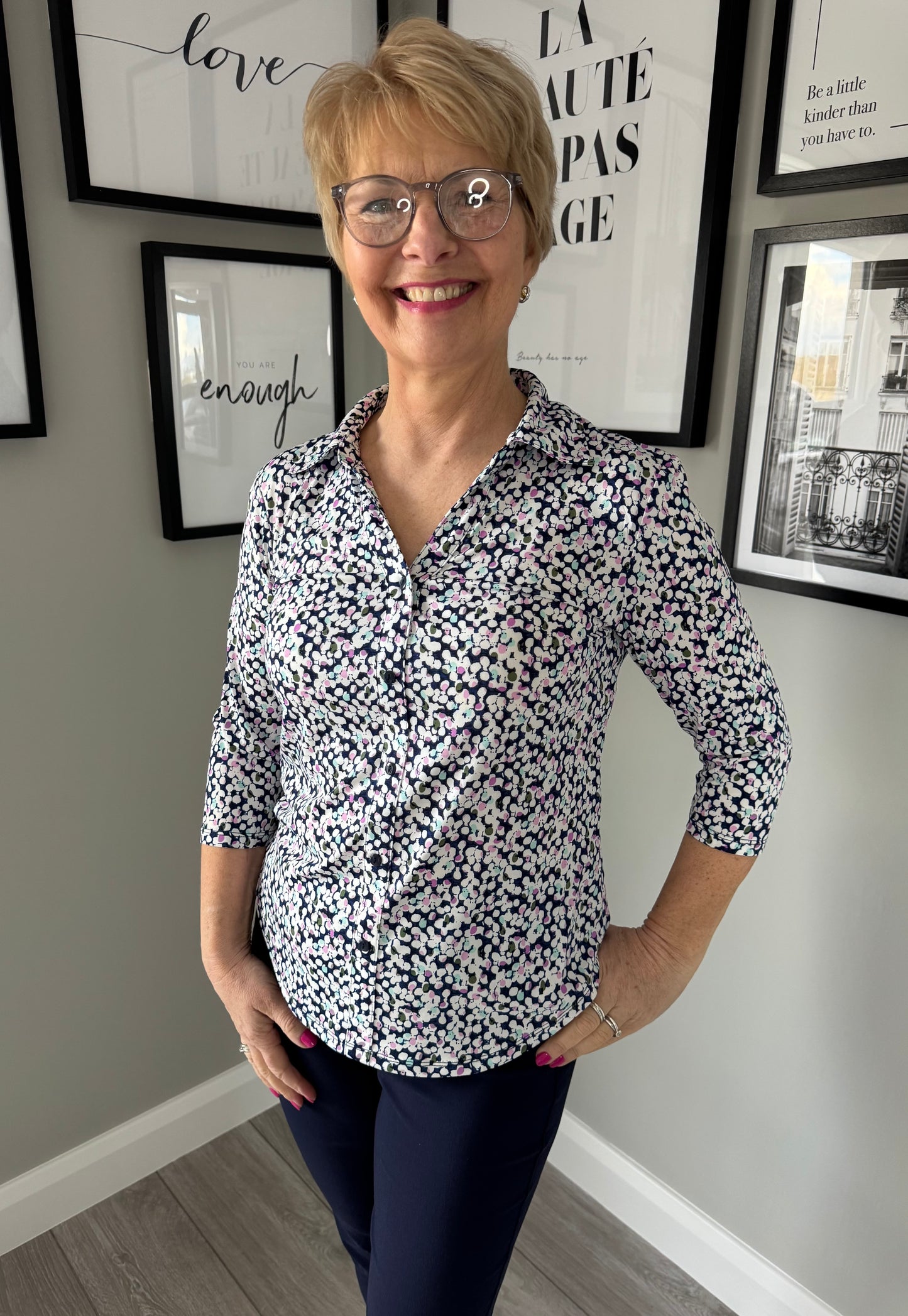 Emreco Navy/Pink 3/4 Blouse