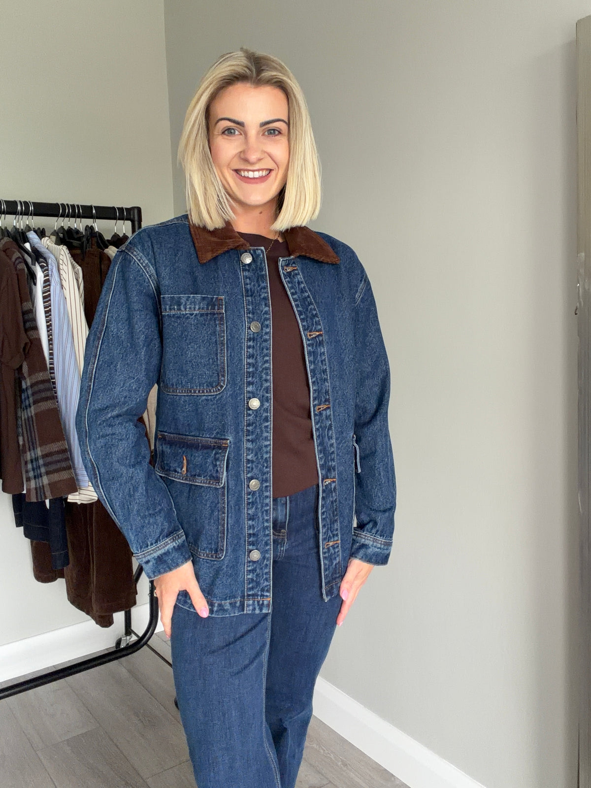 Kaffe KAgordie Dark Denim/Brown Cord Jacket