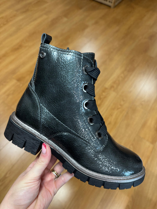 Lotus Jojo Grey Patent Lace Up Boot