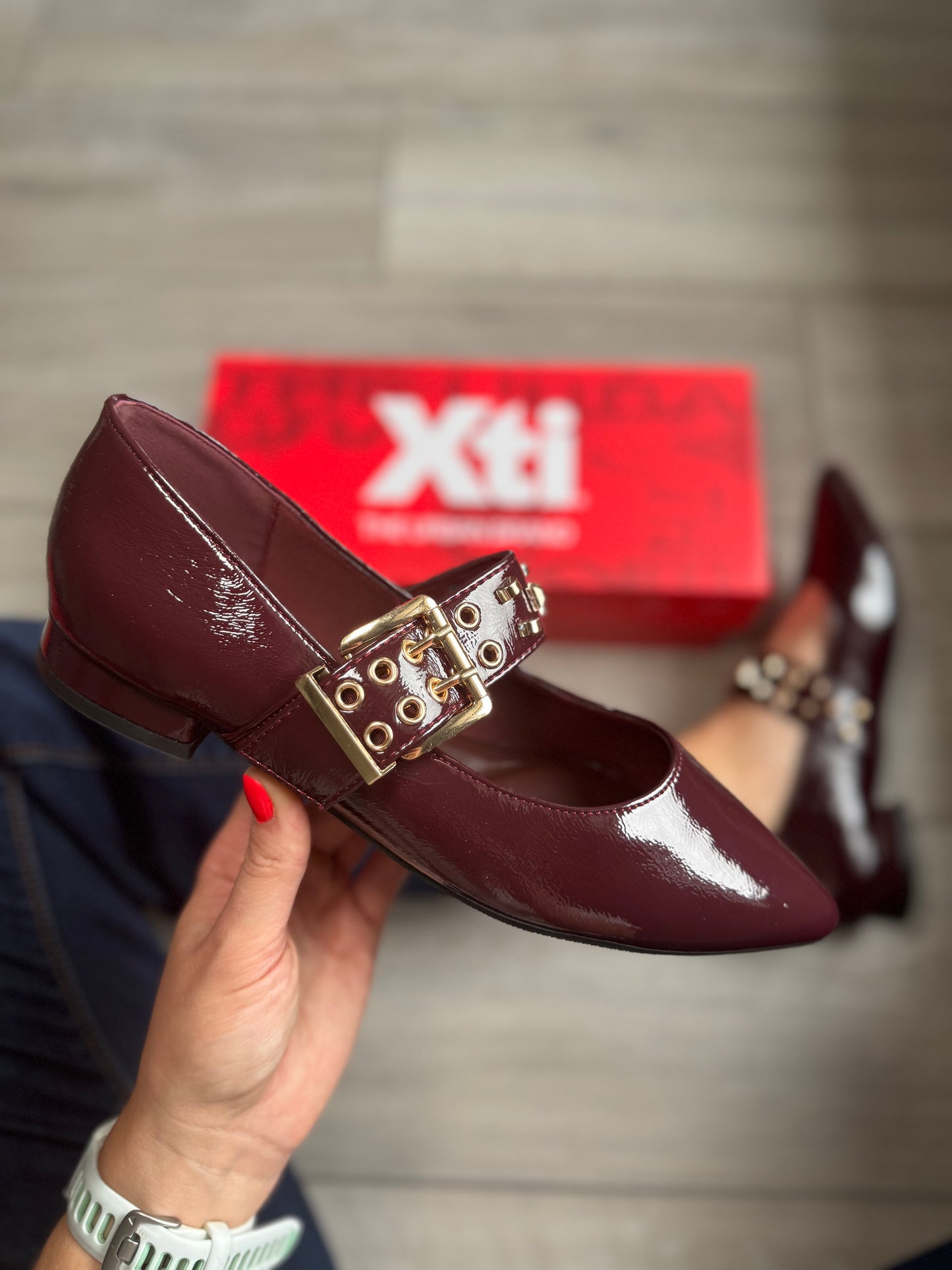 XTI Burgundy Patent Pumps