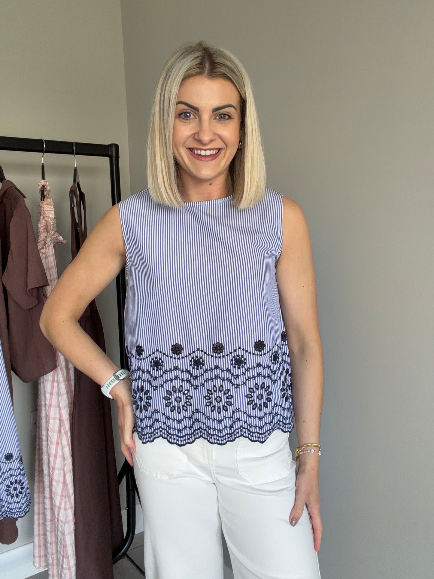 B.Young BYinzi Denim Embroidered Top