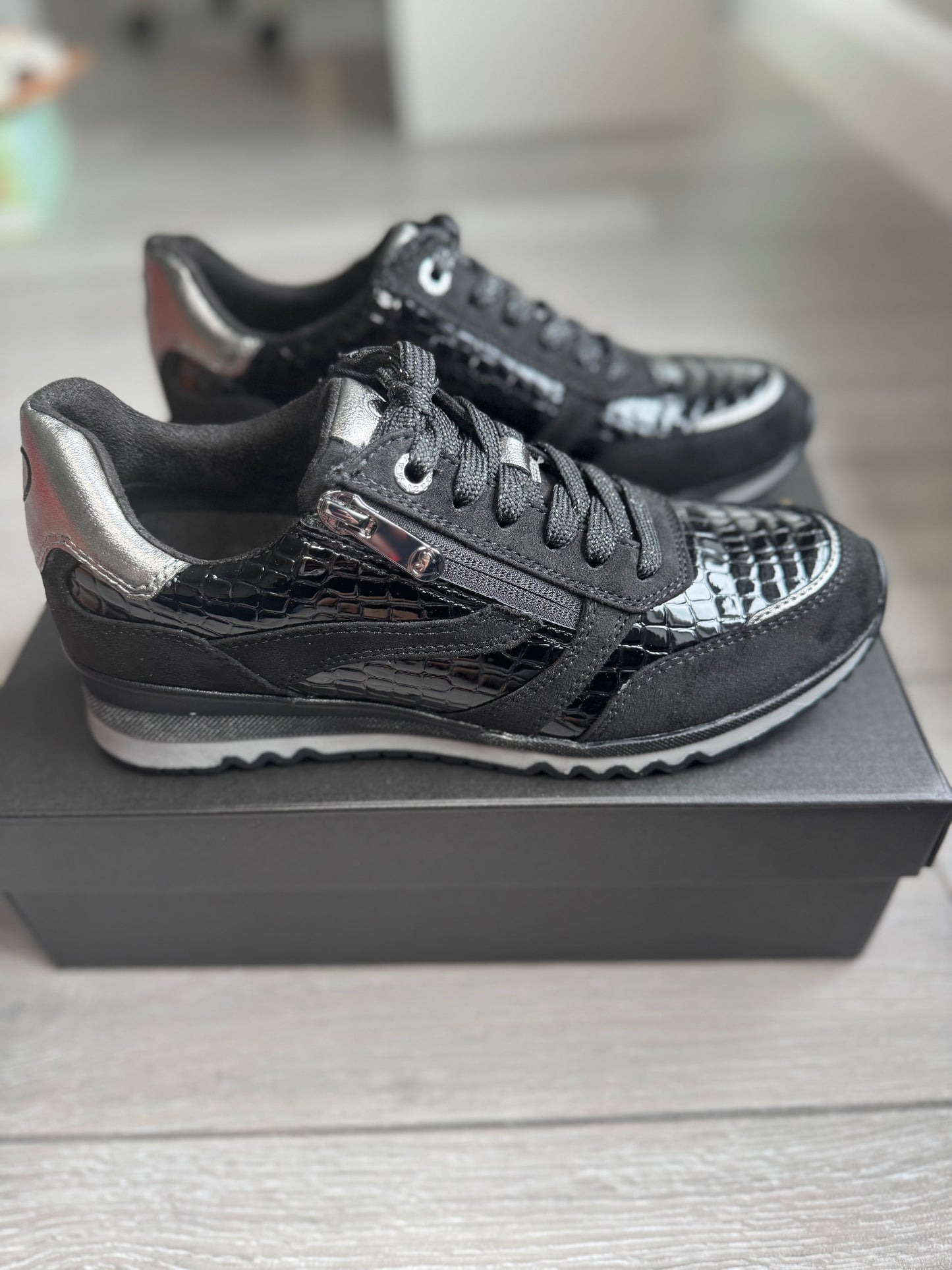 Marco Tozzi Black Patent Zip Trainer