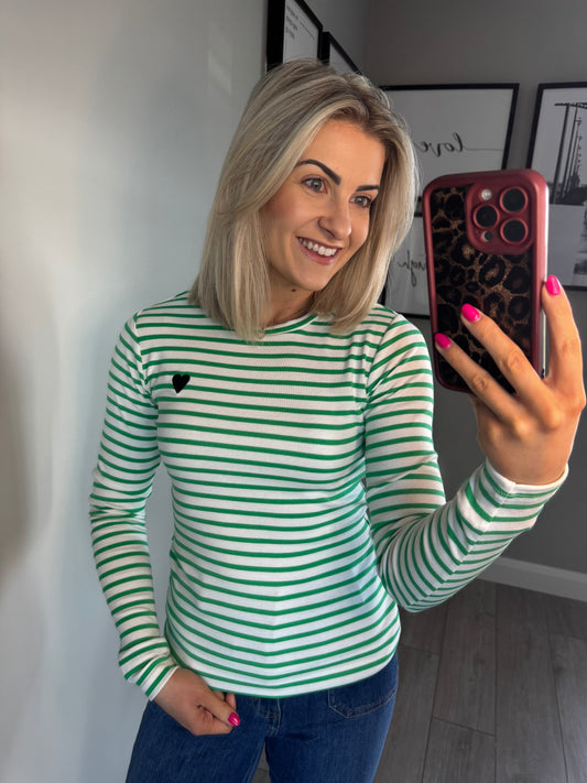 Kaffe Liddy Chalk/Green/Black Striped L/S T-Shirt