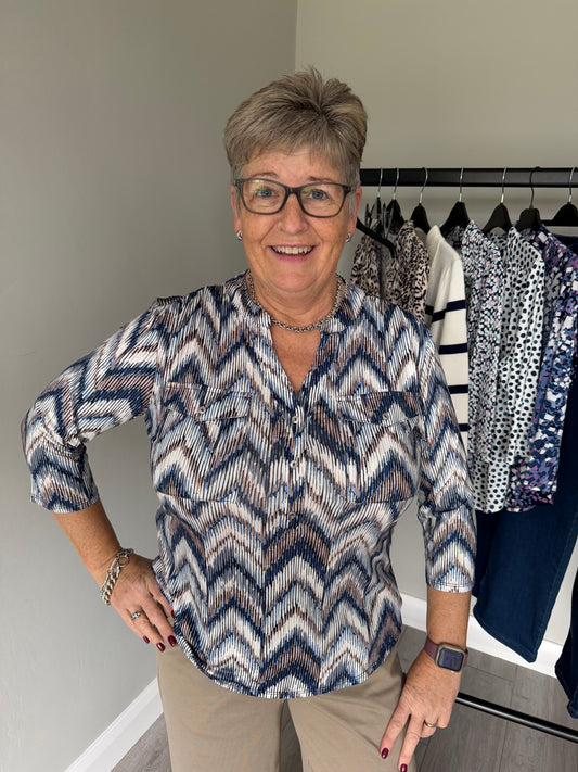 Emreco Navy/Taupe 3/4 Blouse