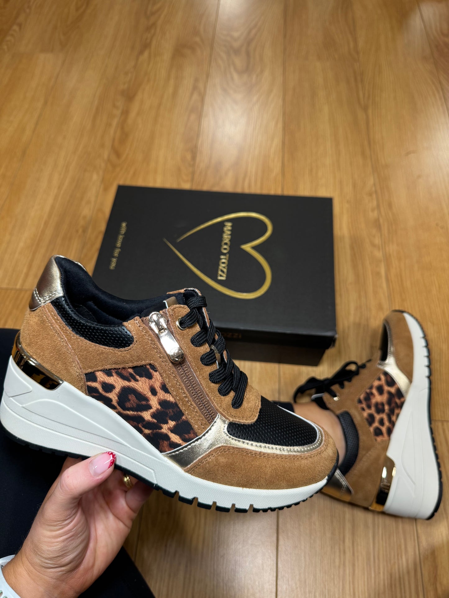 Marco Tozzi Tan/Leopard Zip Trainer