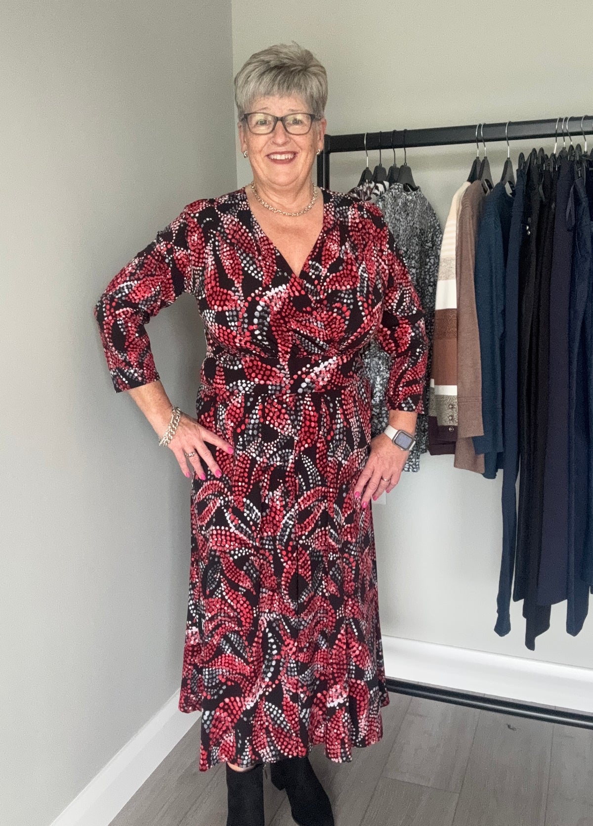 Claudia C Black/Red Print Wrap Dress
