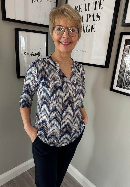 Emreco Navy/Taupe 3/4 Blouse