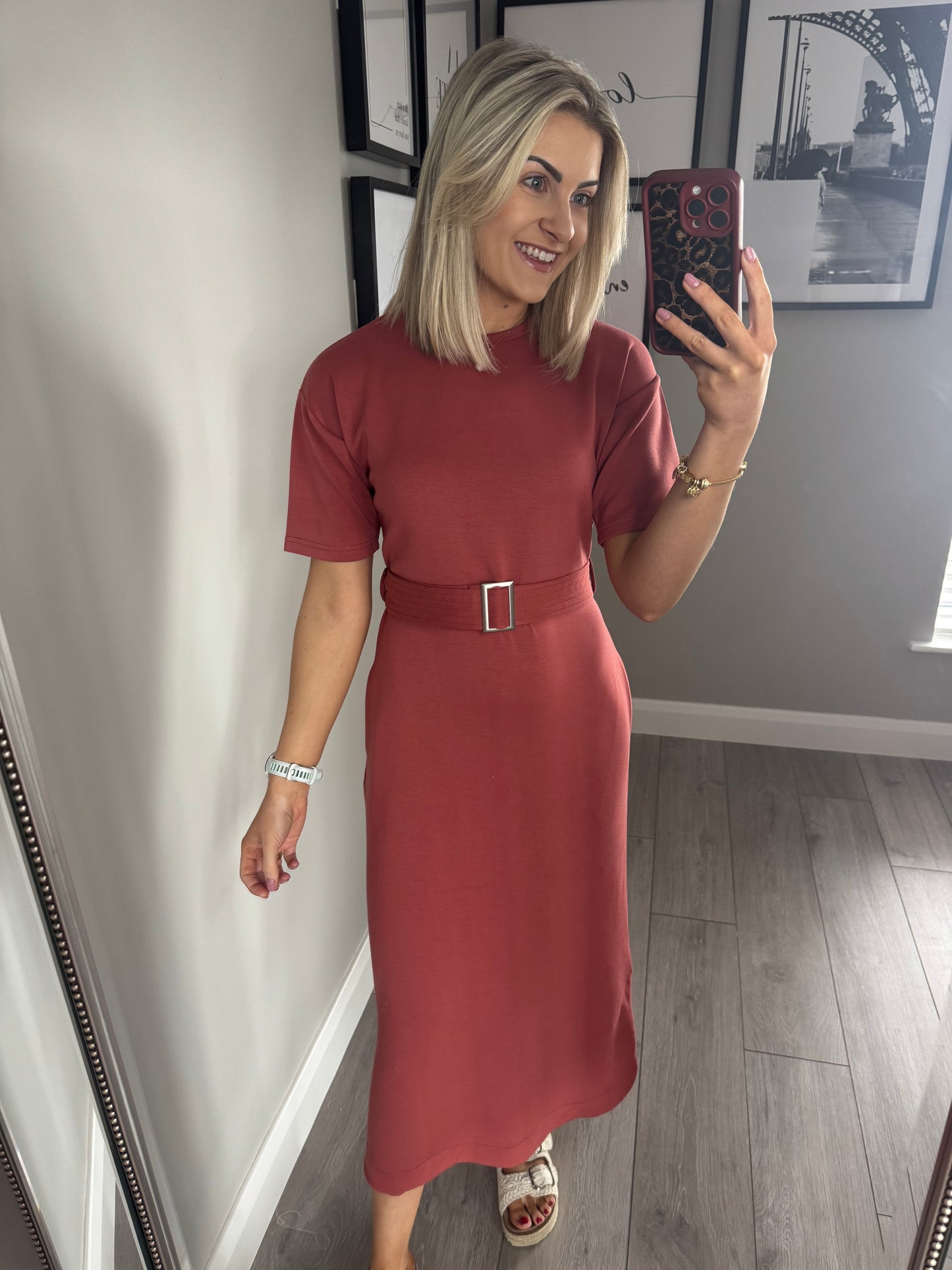 B.Young BYpusti Marsala Midi Belt Dress