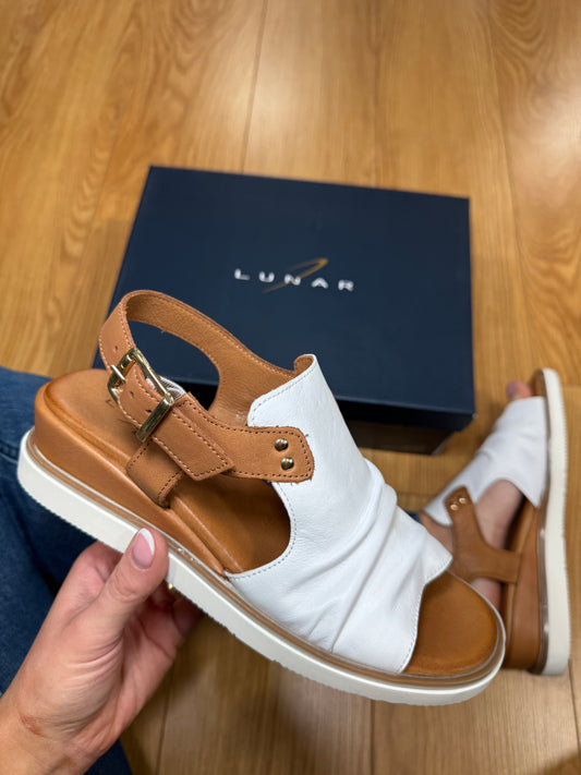 Lunar Steffi White/Tan Leather Wedge Sandal