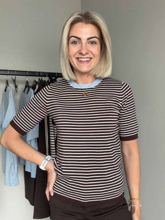 Kaffe KAlizza Coffee Bean/Turtledove Striped Pullover