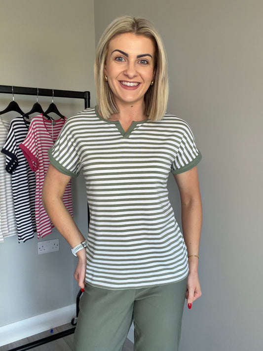Khaki/White Striped Tee