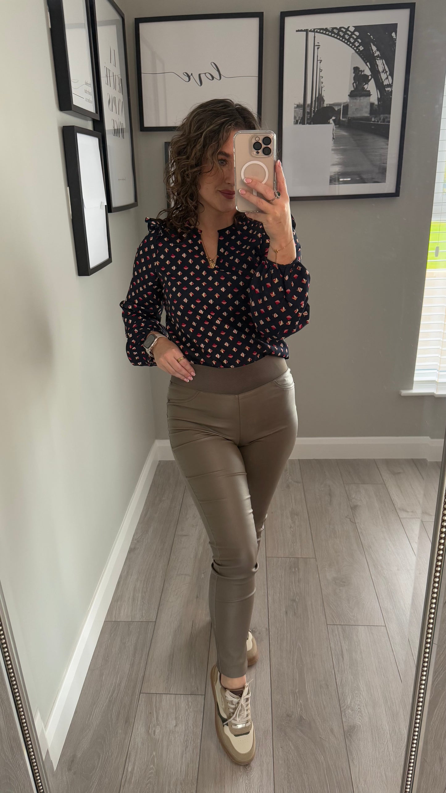 Freequent Morel Leather Pull On Trouser