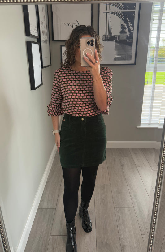 Rant & Rave Ora Forest Green Cord Skirt