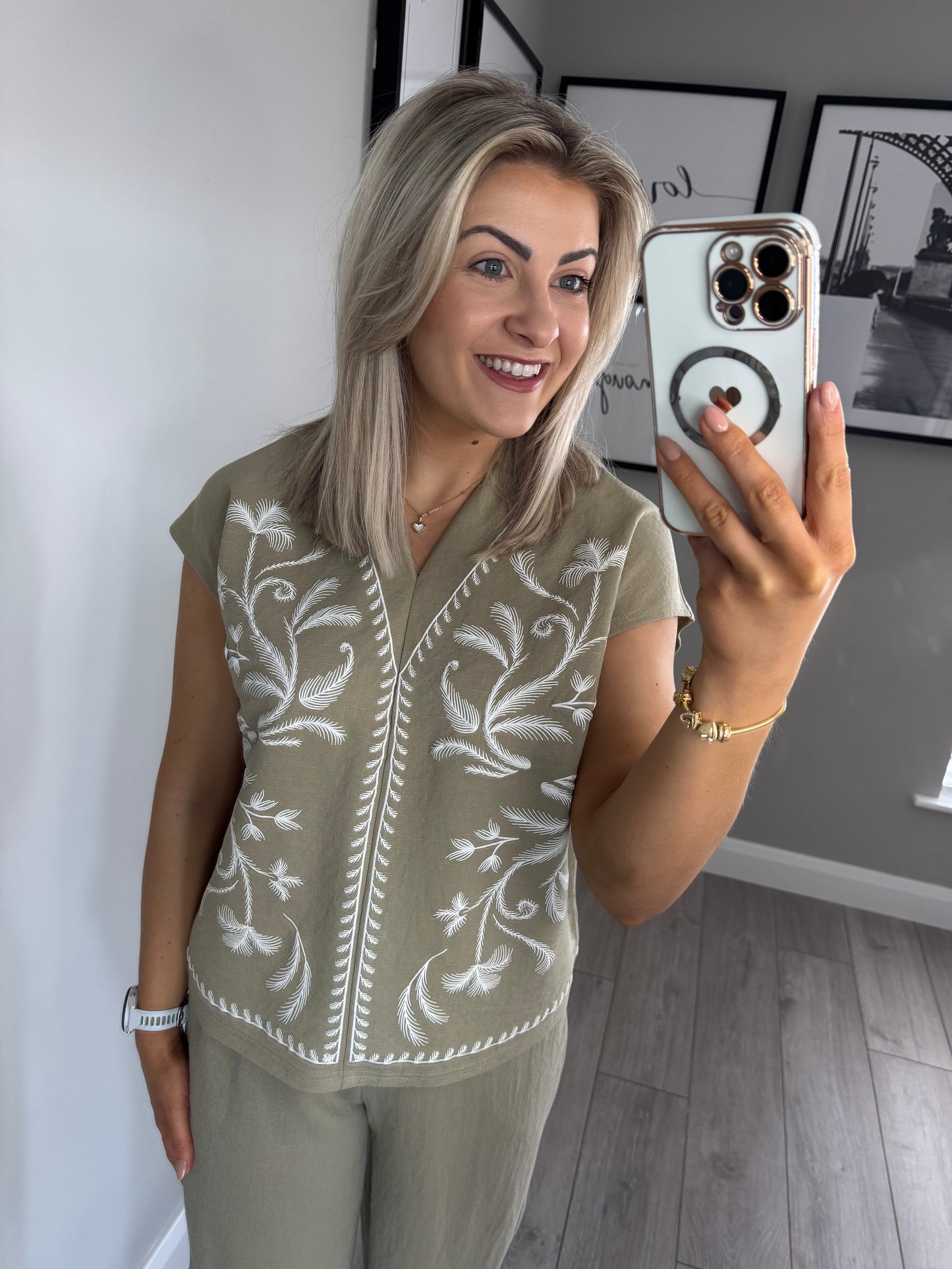 Khaki Embroidered Top