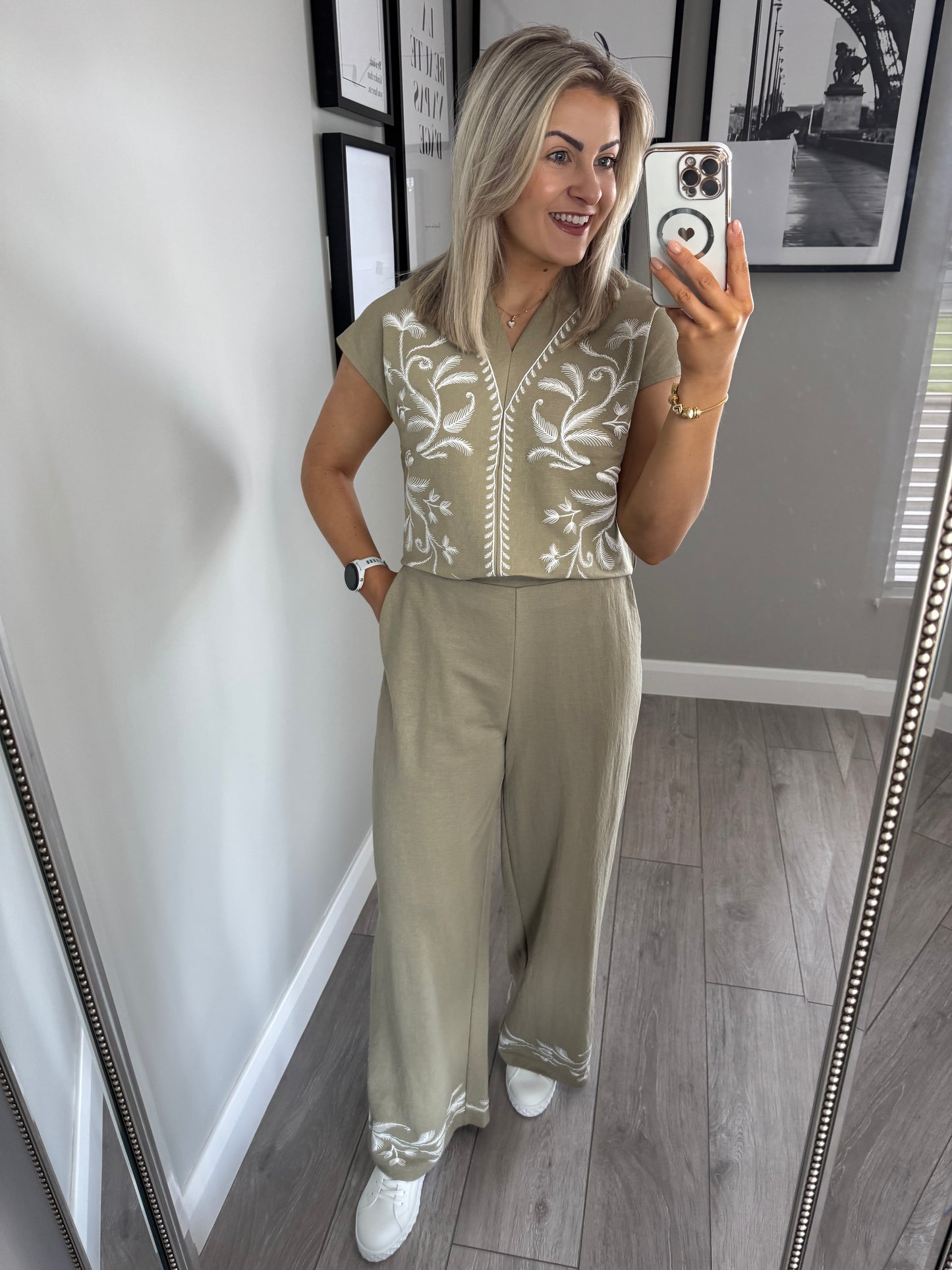 Khaki Embroidered Trousers