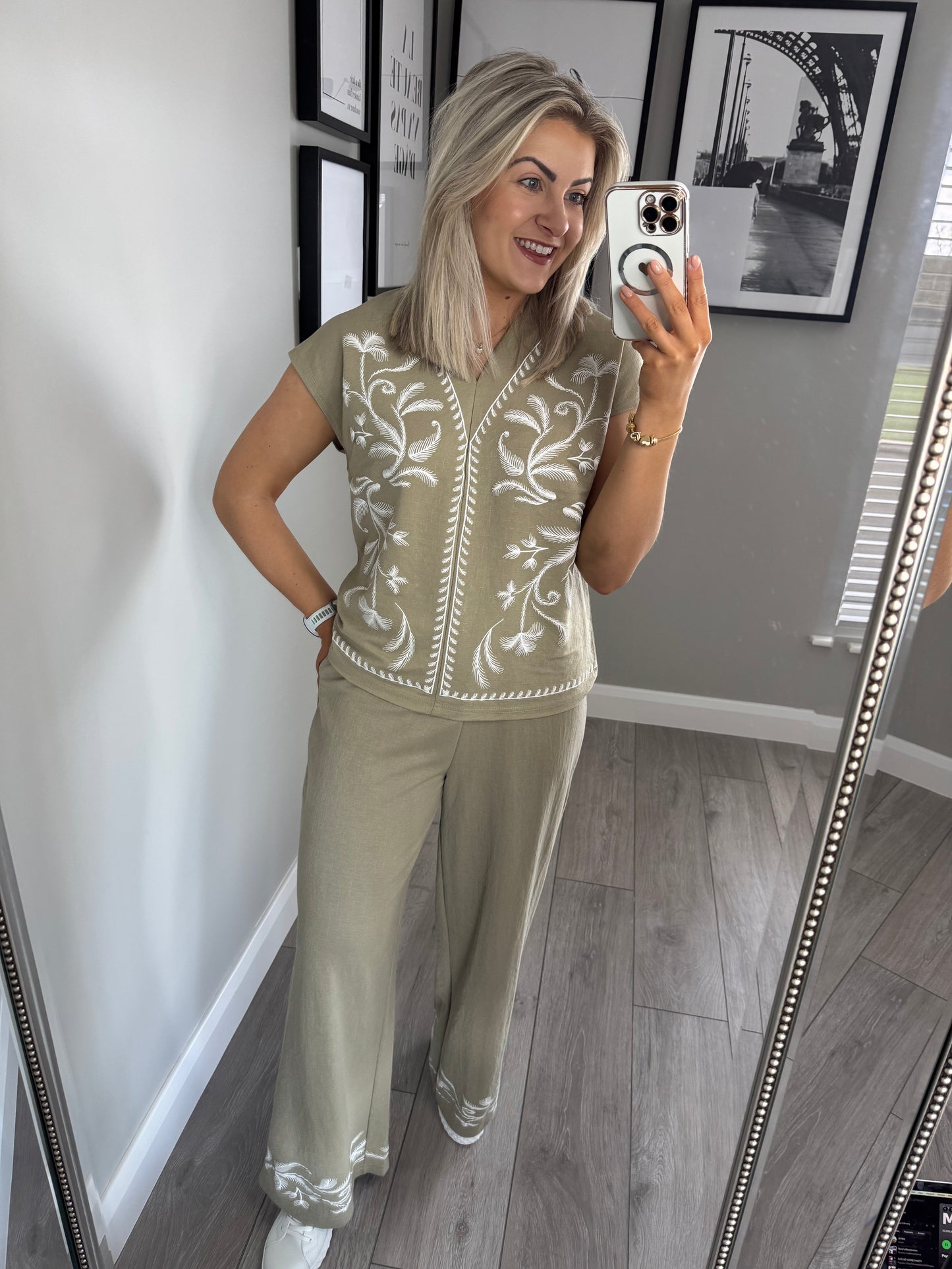 Khaki Embroidered Trousers