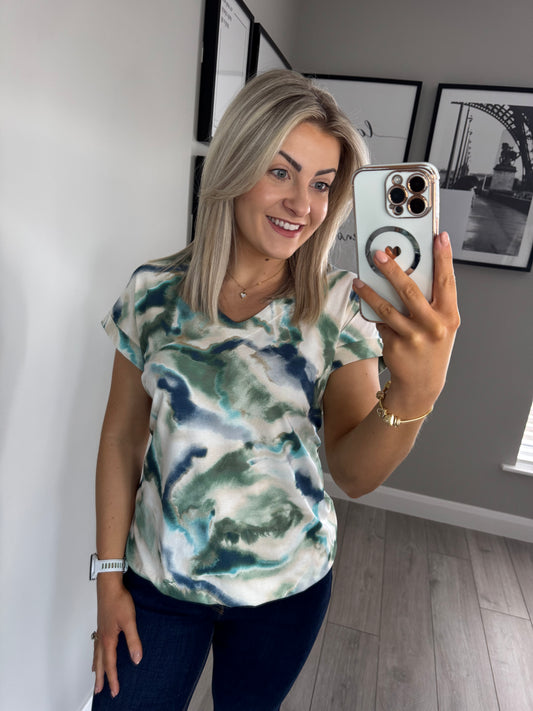Yest Sage Print Elasticated Top