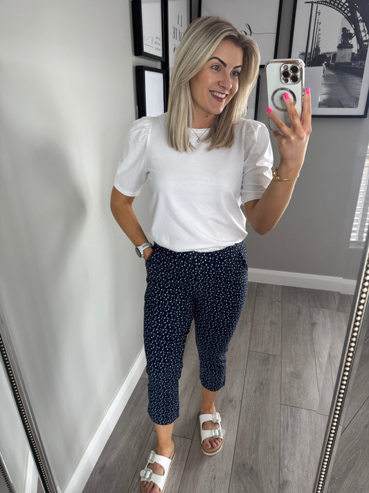 Claudia Navy Speckled Crop Trouser