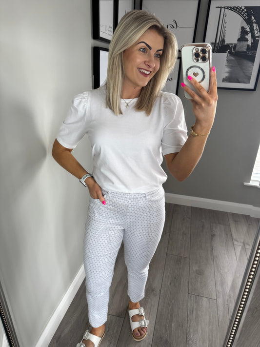 Grey/White Print Trouser