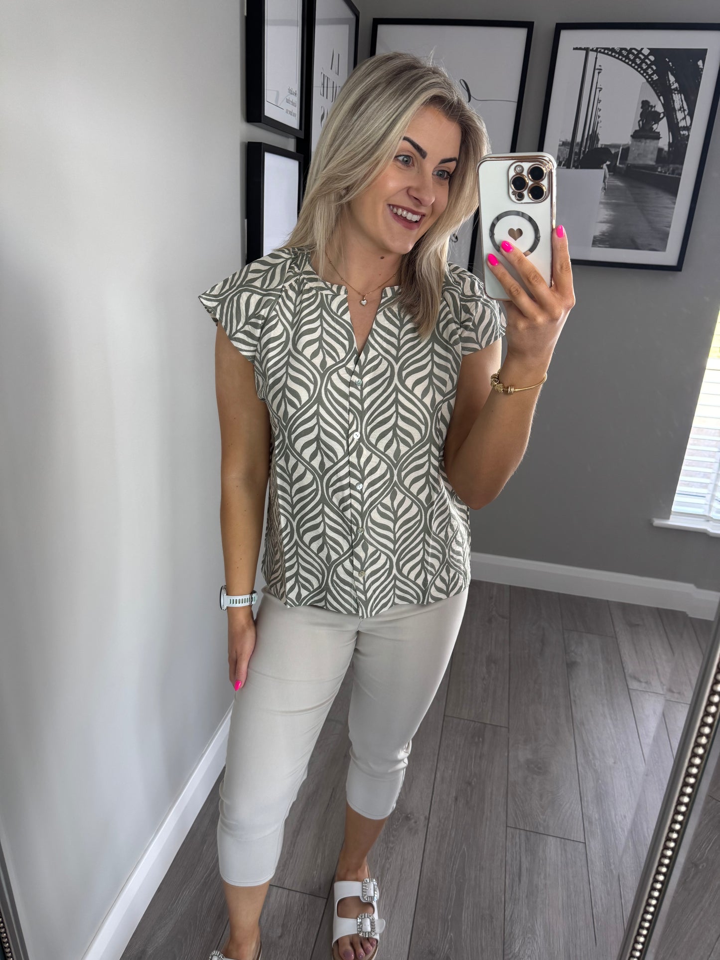 Khaki/Beige Print Top