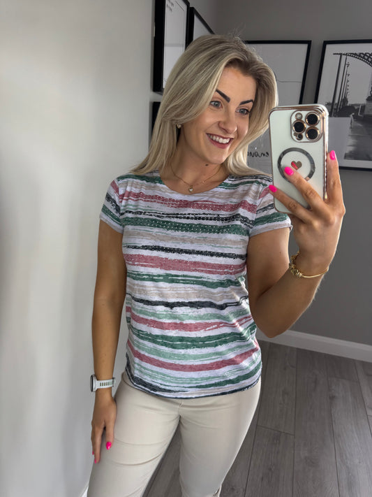 Multi Stripe/Embellished Tee