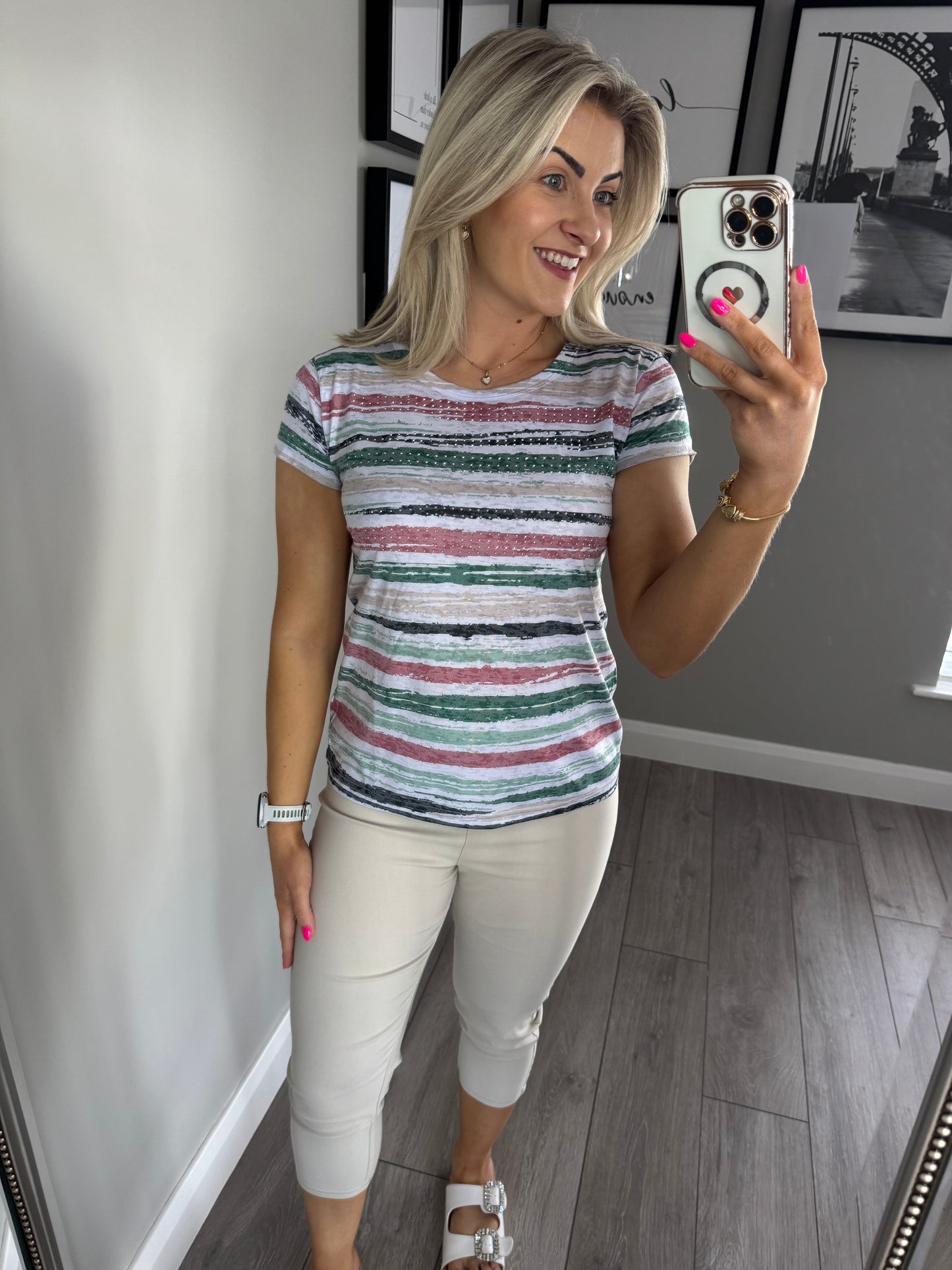 Multi Stripe/Embellished Tee
