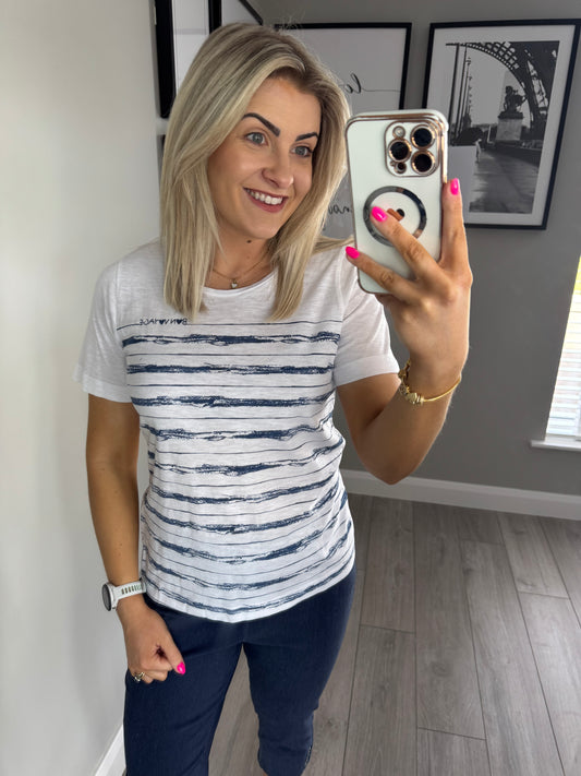 Navy/White Slogan/Stripe Tee