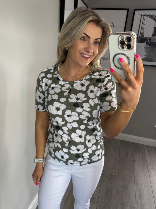 Khaki/White Floral Tee
