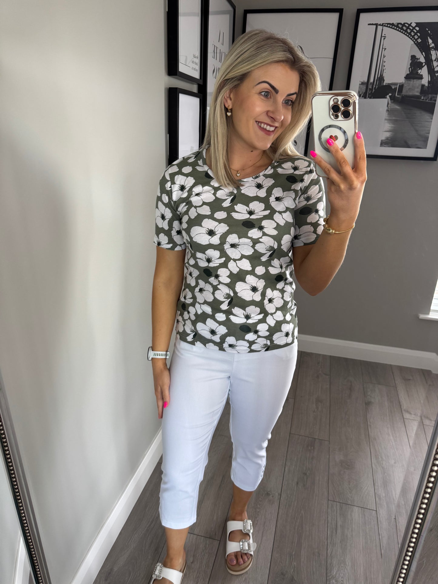 Khaki/White Floral Tee