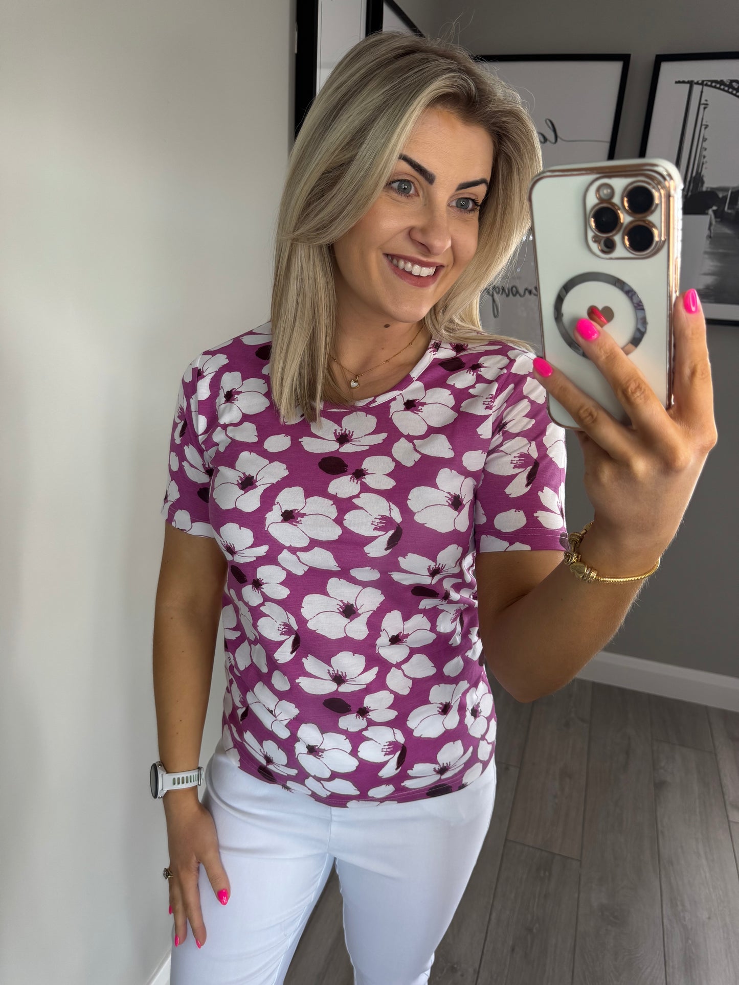 Pink/White Floral Tee