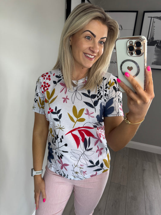 White Multi Leaf Tee
