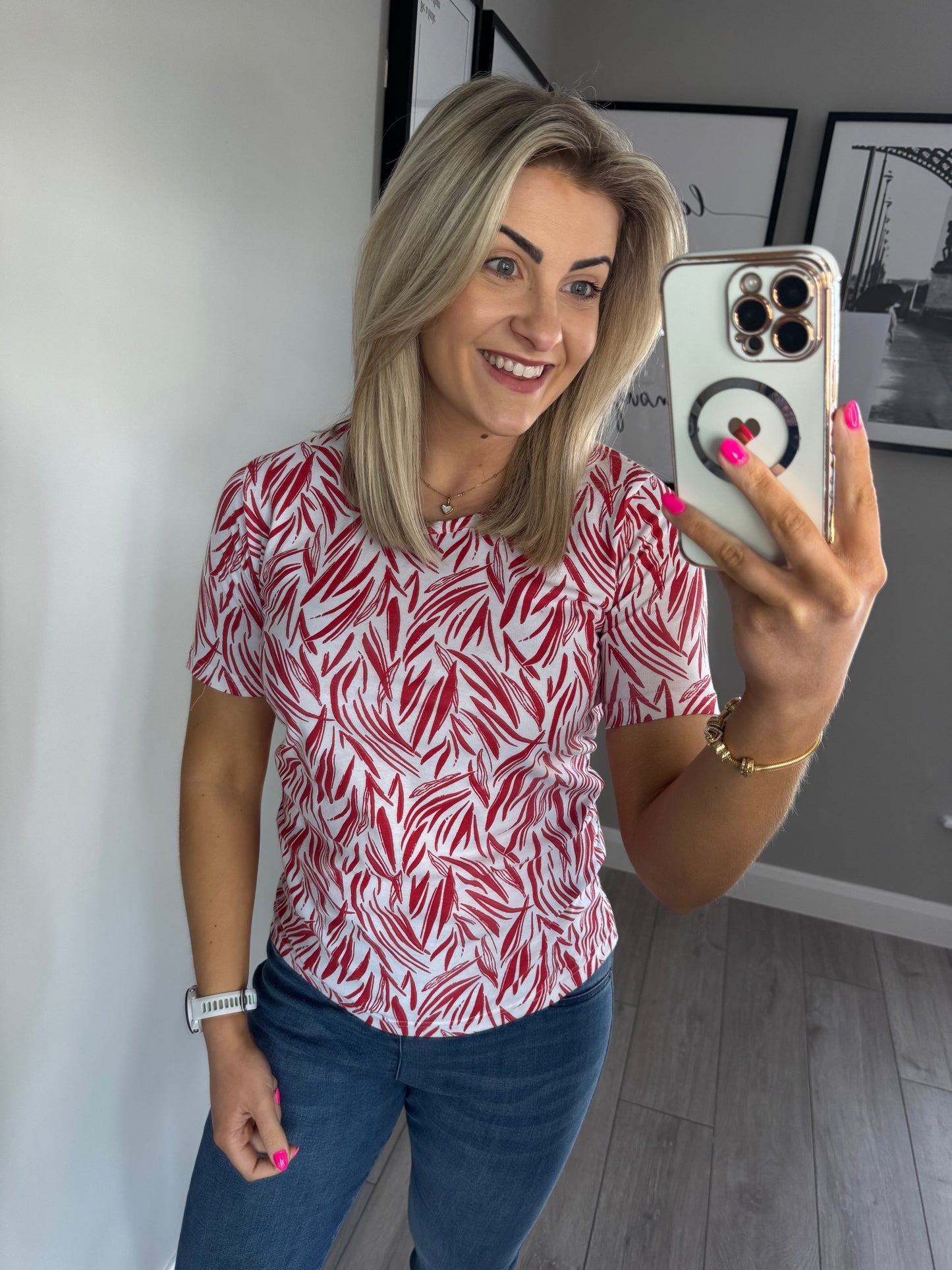 Red/White Print Tee