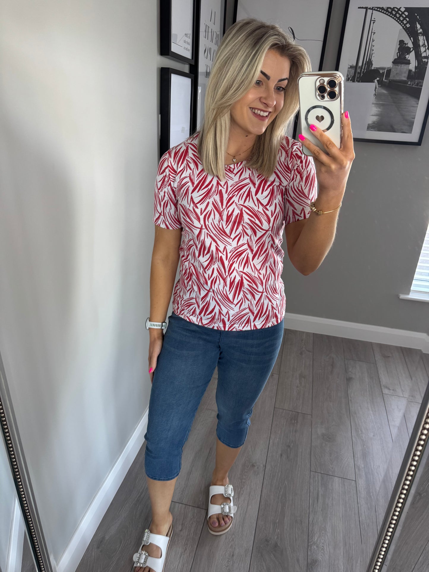 Red/White Print Tee